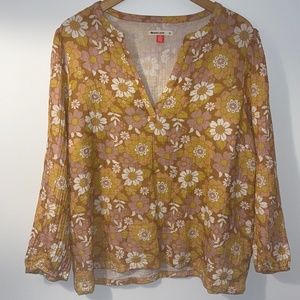 Marine Layer Jamie Banded Collar Top Floral V Neck 100% Cotton Women XL
